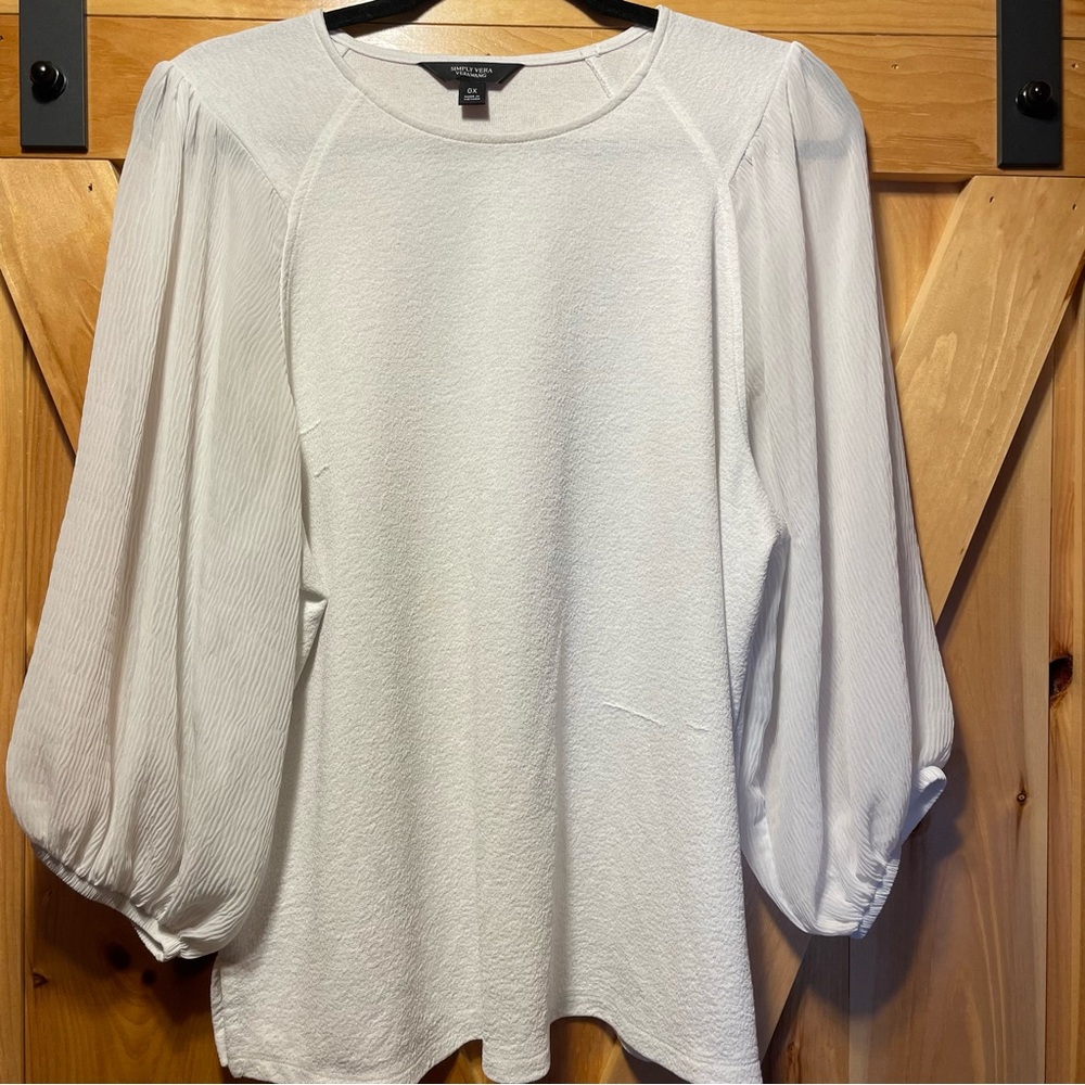 White Puff-Sleeve Blouse- Simply Vera Wang- size OX